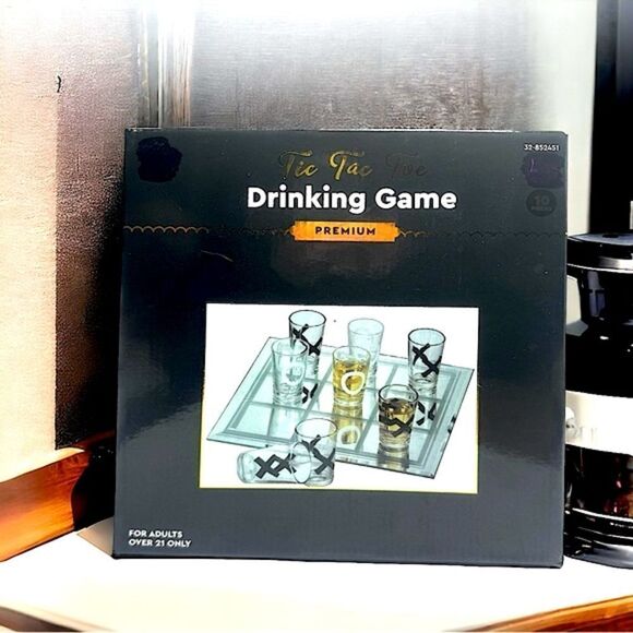 TIC-TAC-TOE l 10-piece Adult Drinking Game l Glass l Hone, Bar, Game Room l NIB - Picture 6 of 6